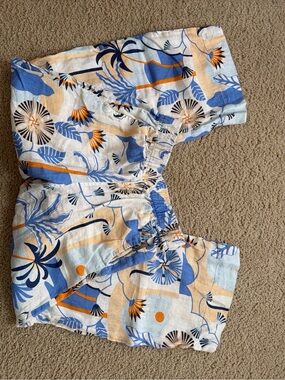 Marshalls Blue White and Tan Floral Print Wide Leg Pants